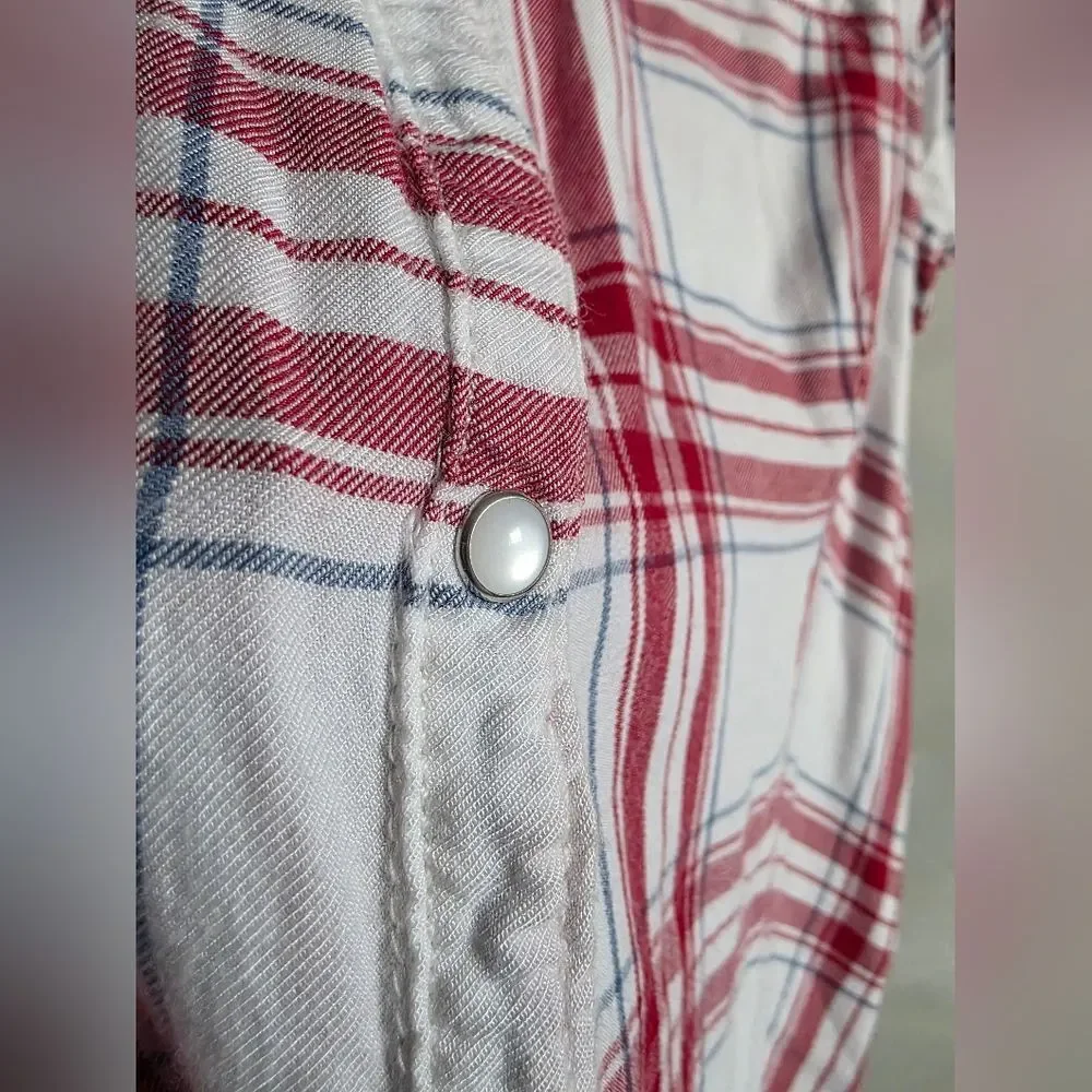 Harley-Davidson Womens Shirt Woven Red White Blue Plaid Garage Style Top 2XL